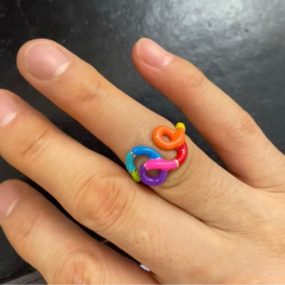 +BEA BONGIASCA Full Spectrum Squiggle-design 9ct yellow gold and enamel Rings